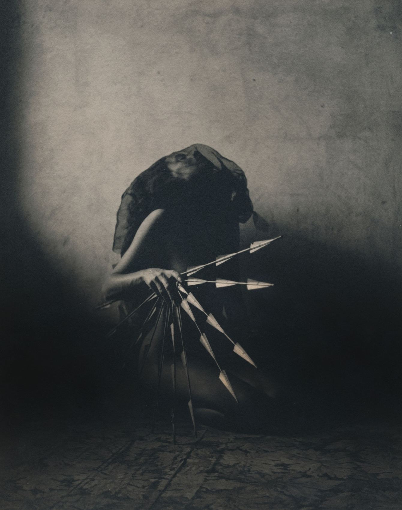 Untitled, Harry Thuillier Jnr - a veiled figure holds a fan of arrows